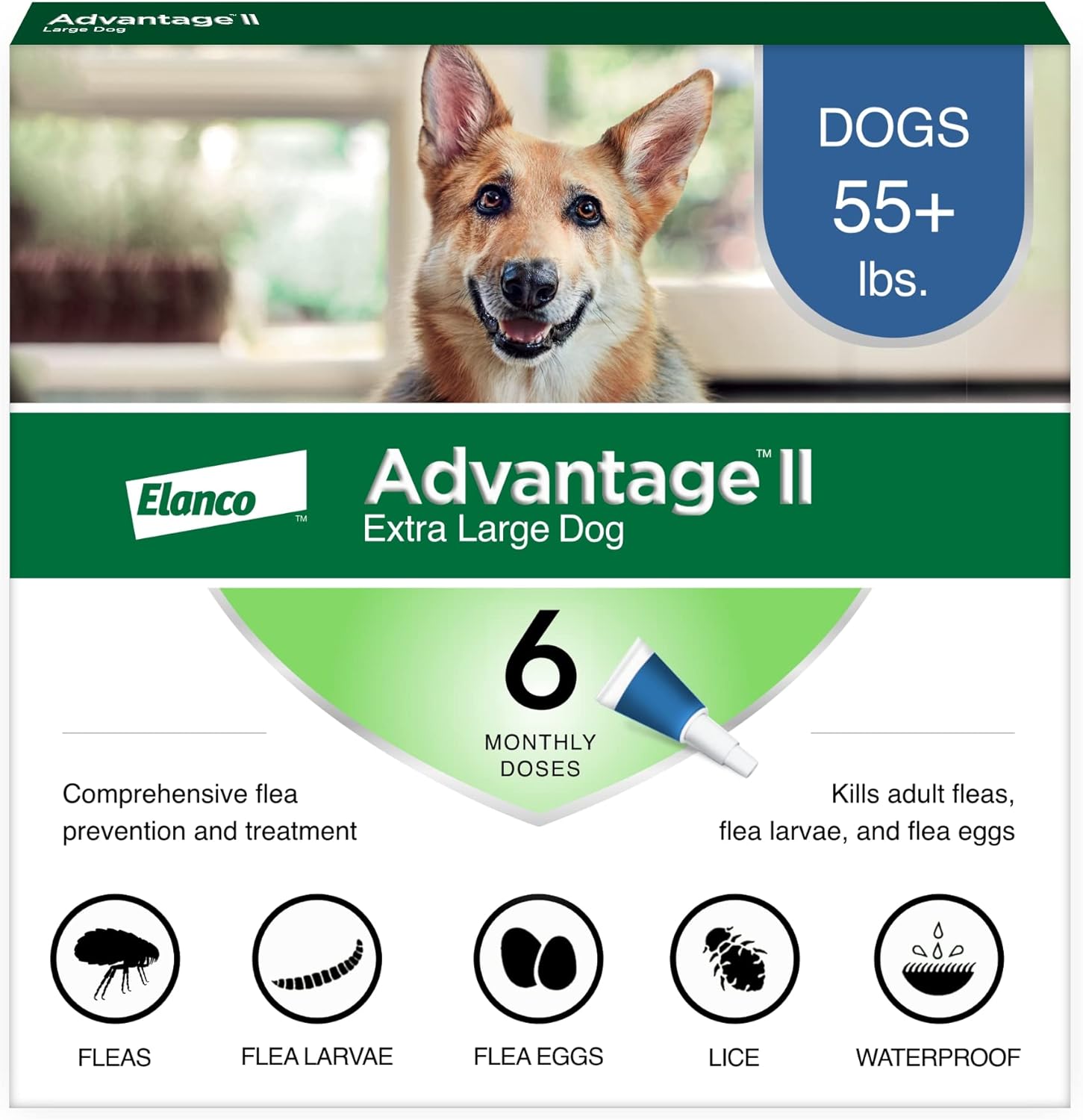 Advantage II Extra Large Dog Flea Treatment | Over 55 lbs | 6-Month