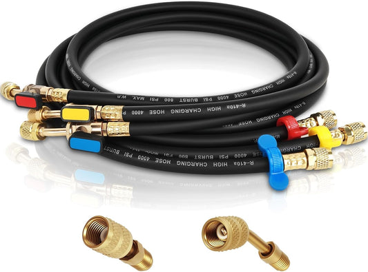 Apexlife 1/4 Inch A2L Ball Valve Refrigerant Hose Set | 6FT | 3-Pcs