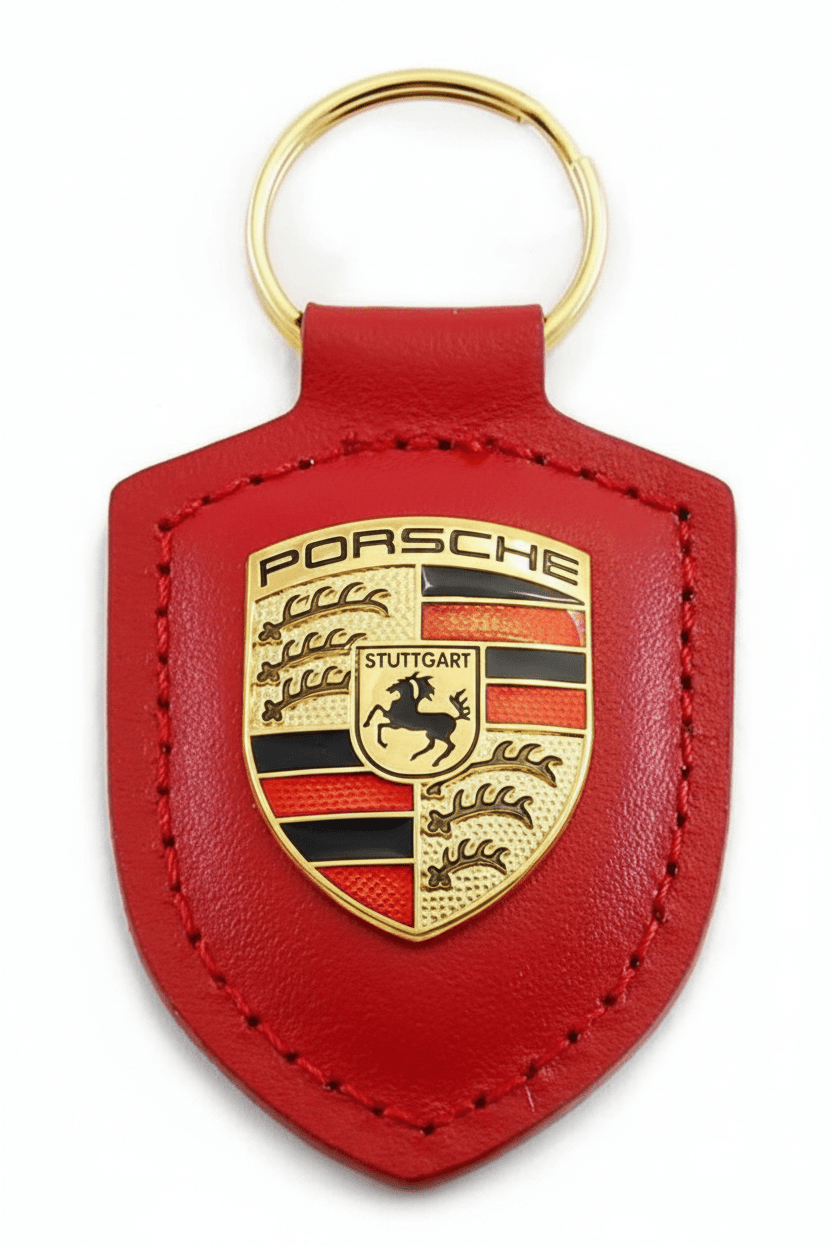 Genuine Porsche Leather Crest Keyring | Official Porsche Key Fob Chain
