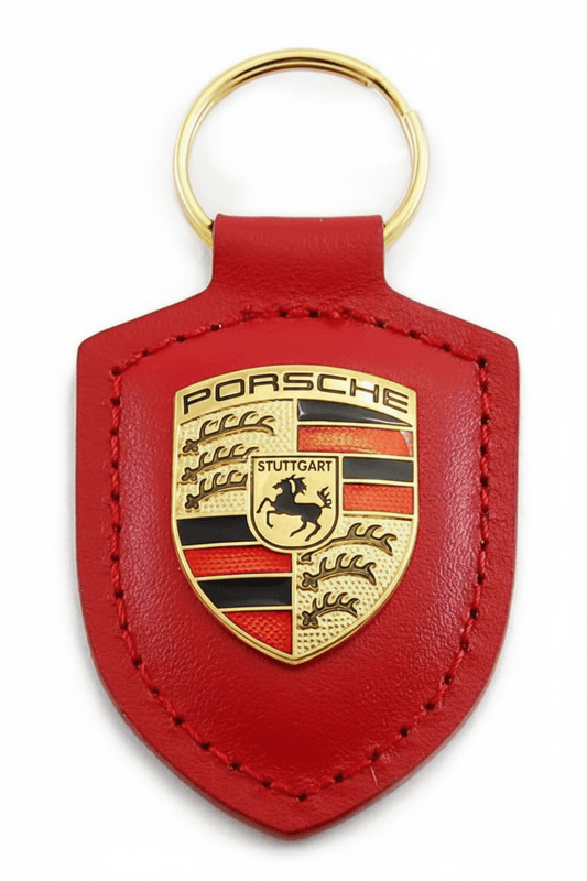 Genuine Porsche Leather Crest Keyring | Official Porsche Key Fob Chain