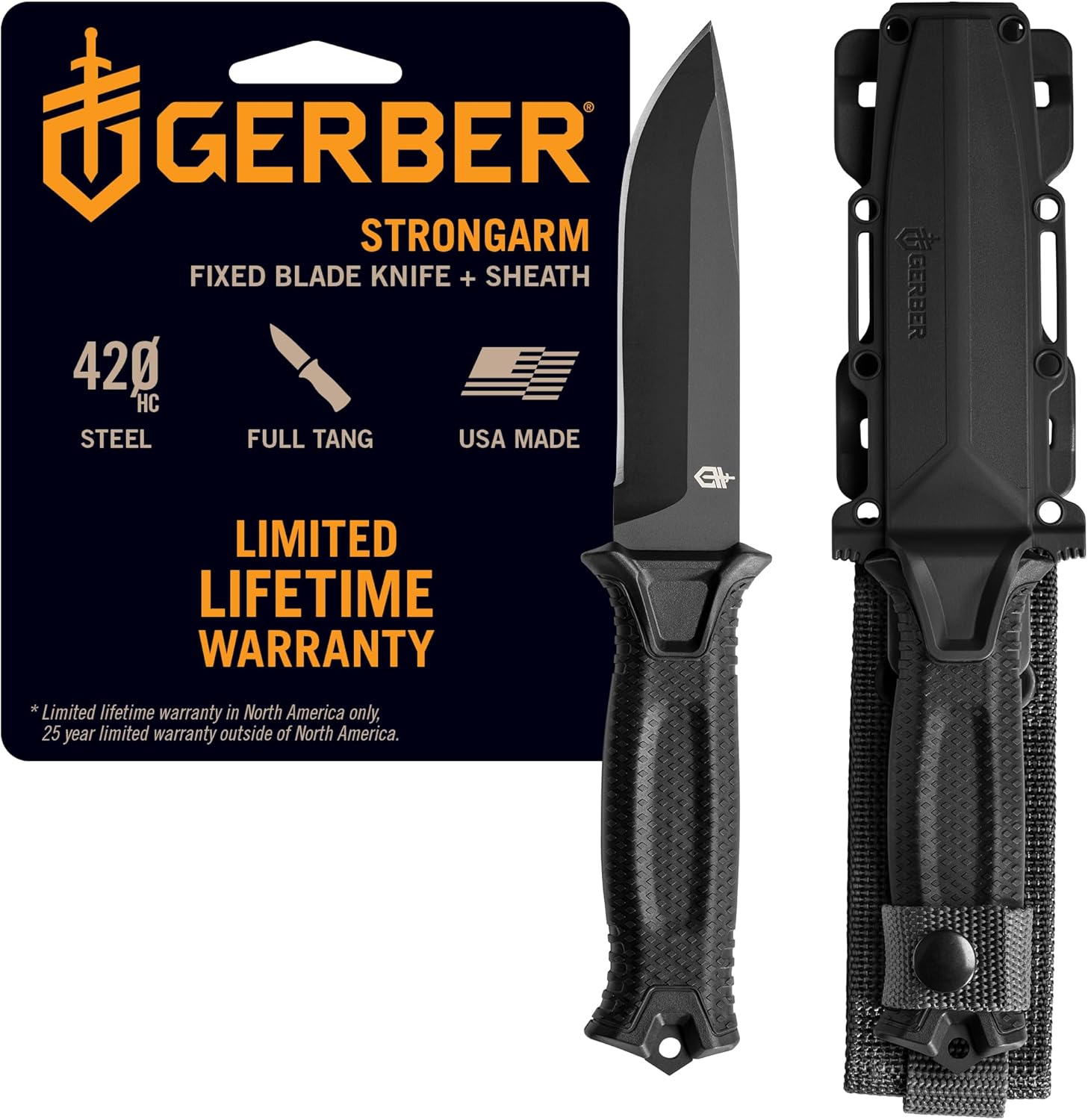Gerber StrongArm Fixed Blade Knife | 4.8" Plain Edge | Black | USA