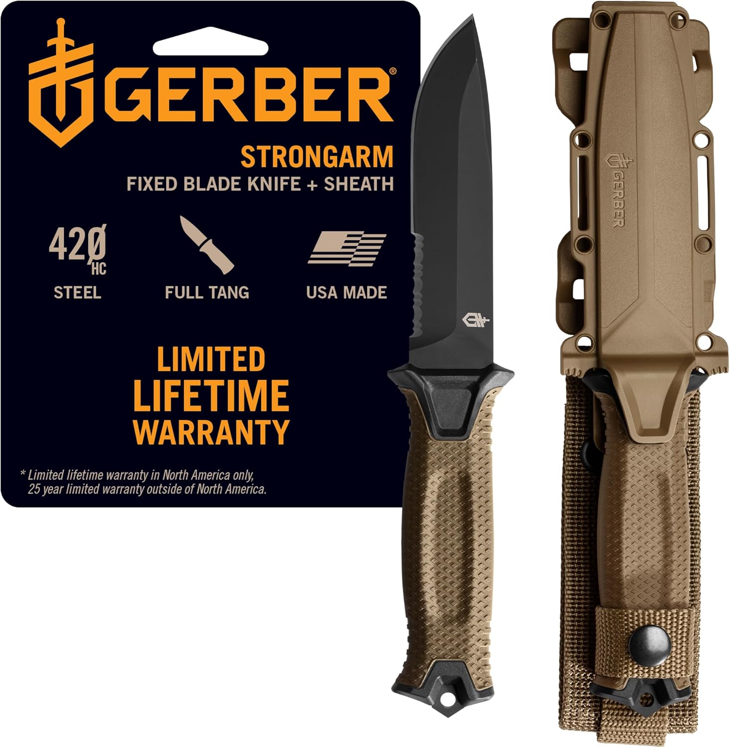 Gerber StrongArm Fixed Blade Knife | Coyote Brown Serrated | USA