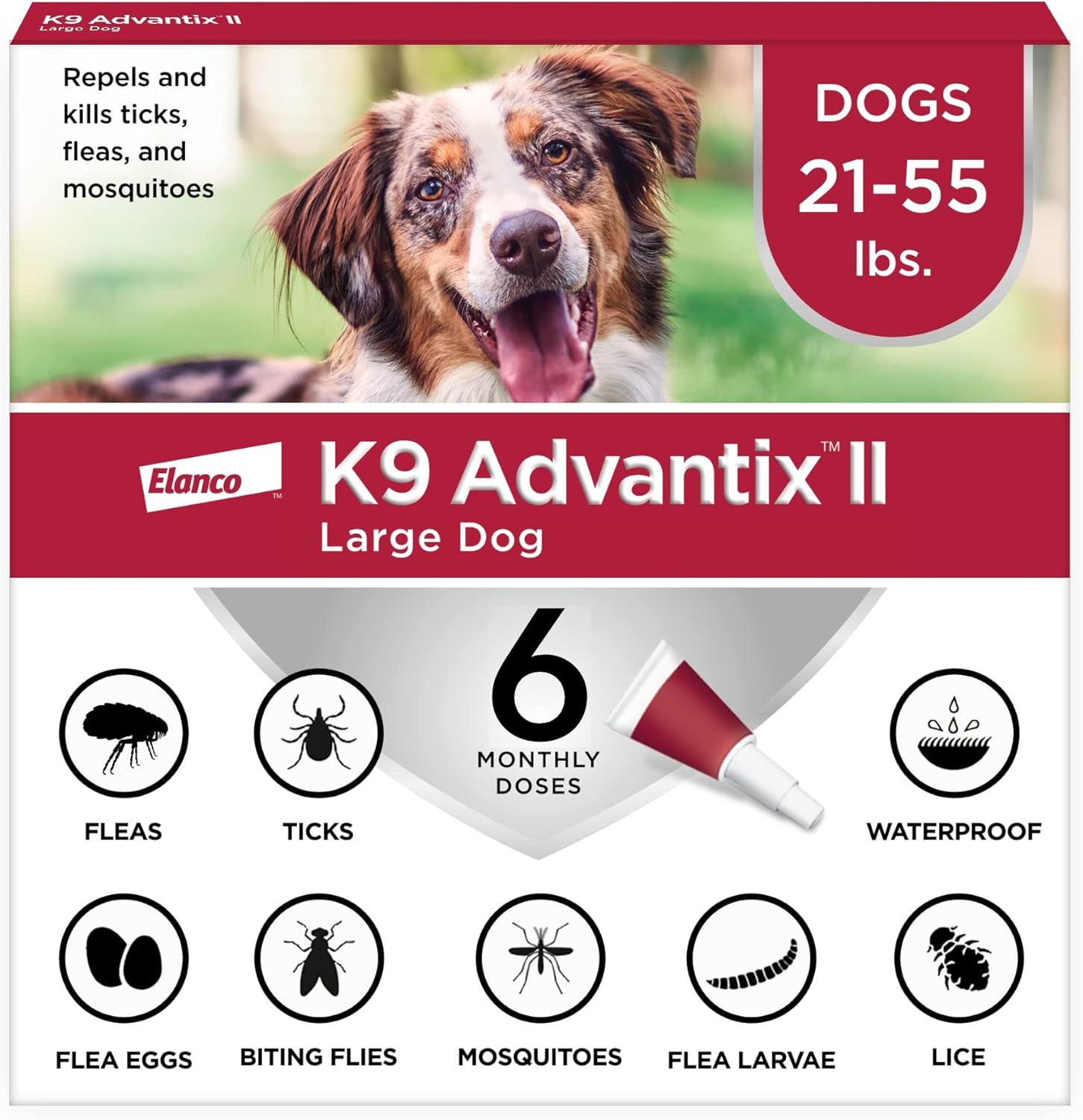 K9 Advantix II Flea, Tick & Mosquito Treatment | Large Dogs 21-55 lbs | 6-Month Supply