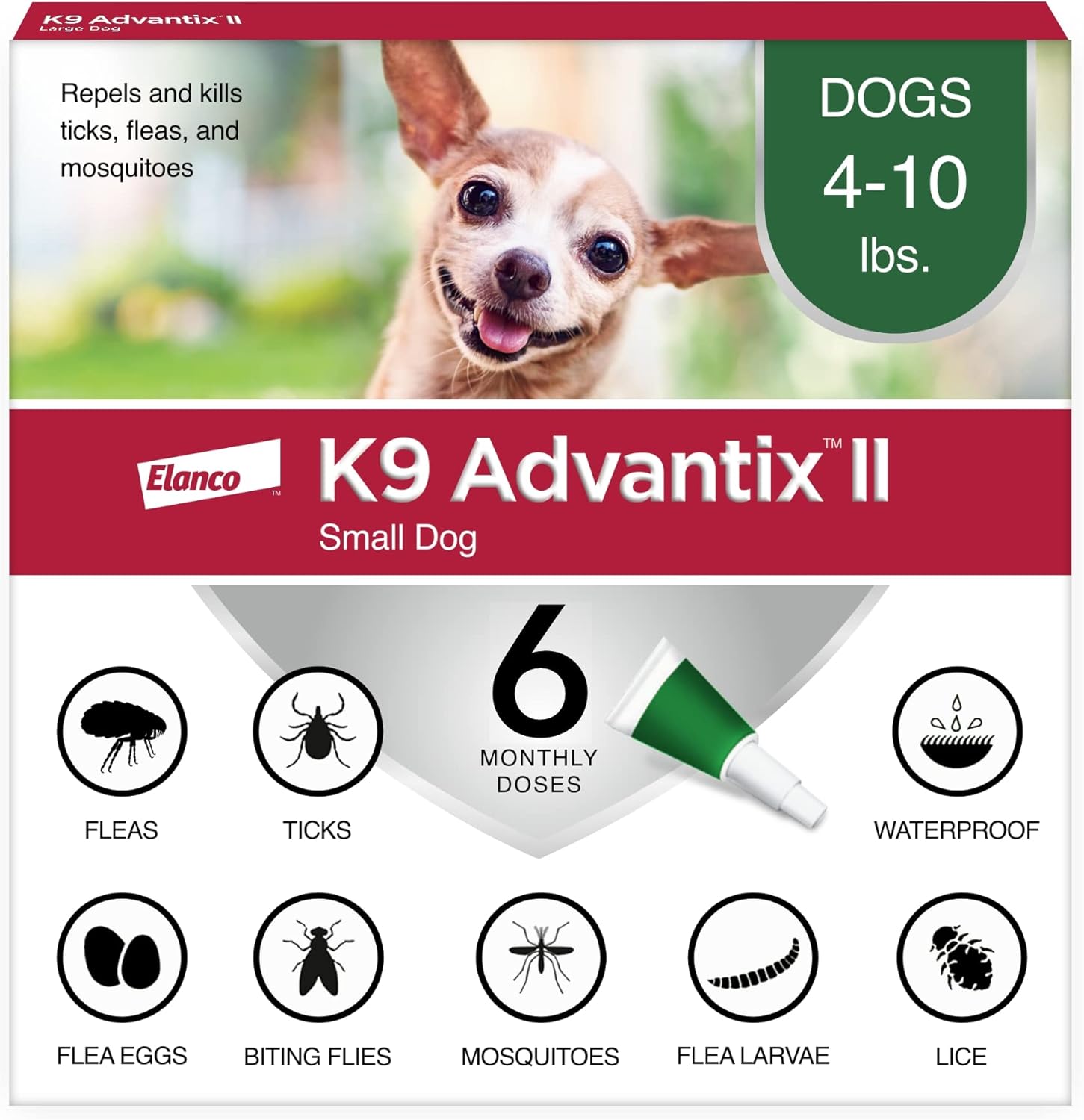 K9 Advantix II Flea, Tick & Mosquito Treatment | Small Dogs 4-10 lbs | 6-Month Supply