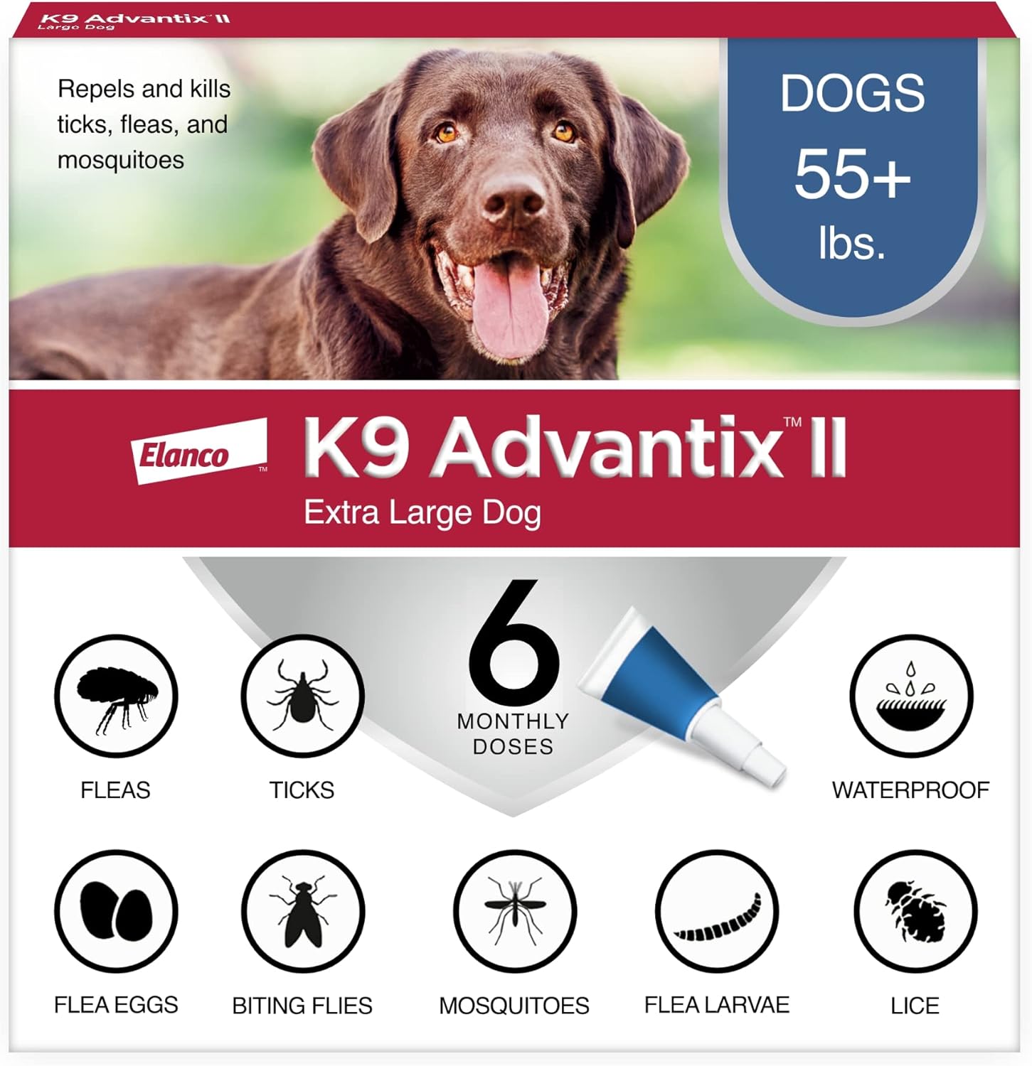 K9 Advantix II XL Flea, Tick & Mosquito Treatment | Over 55 lbs | 6-Month Supply