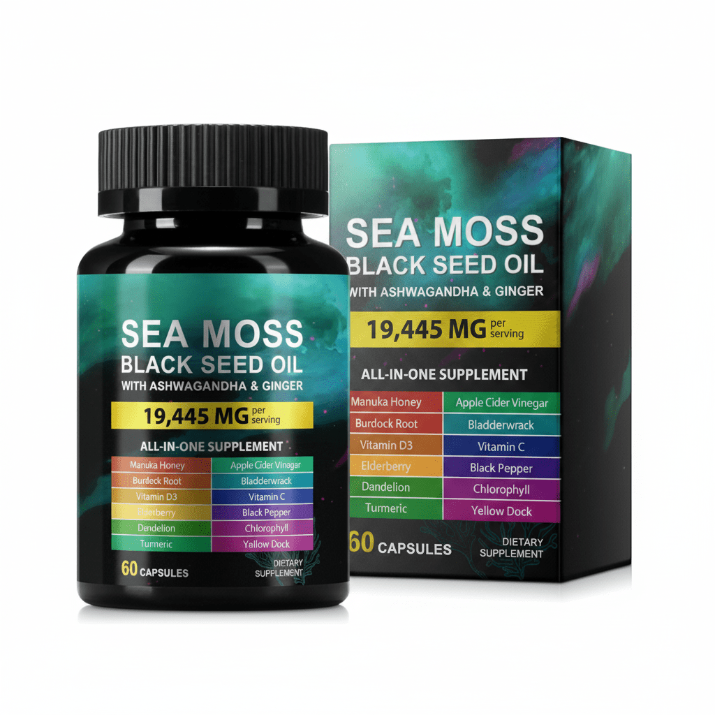 Sea Moss 7000mg Black Seed Oil 4000mg Ashwagandha 2000mg | Superfood Complex | 120 Capsules