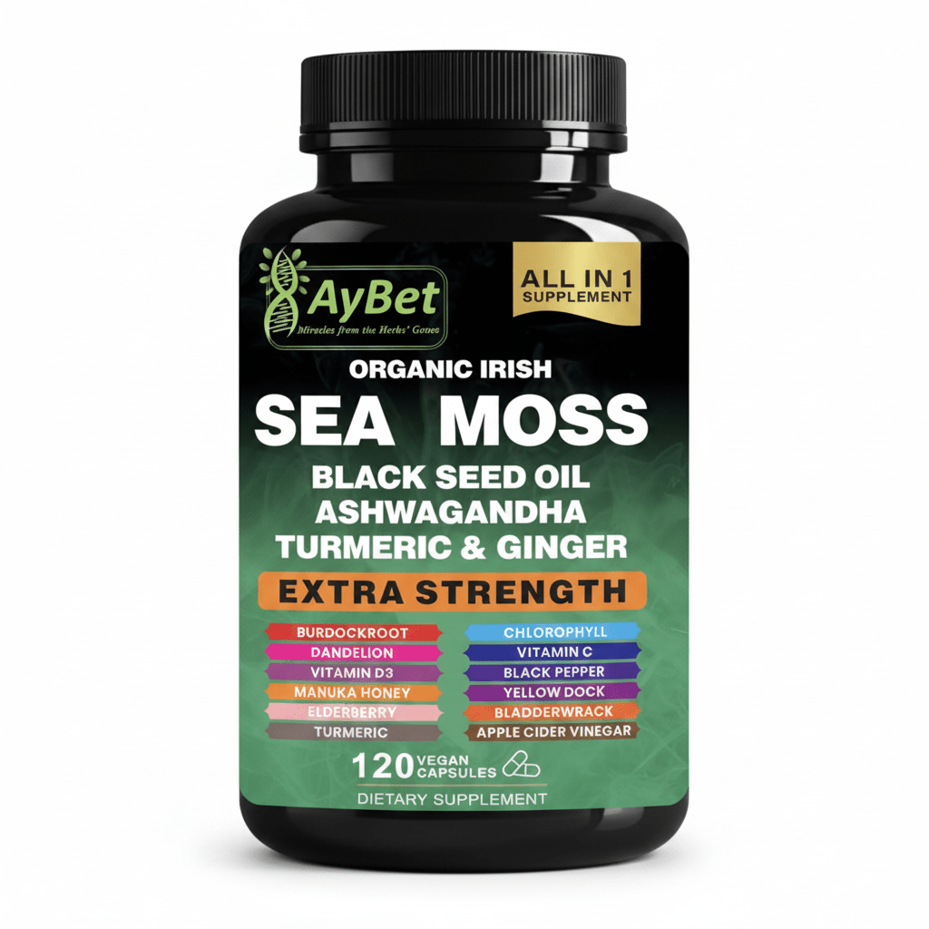 Sea Moss Black Seed Oil Ashwagandha Turmeric Ginger 16-in-1 Multivitamin | 120 Capsules